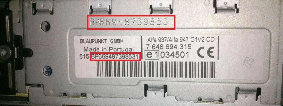 Lancia Blaupunkt BP6694 radio serial number